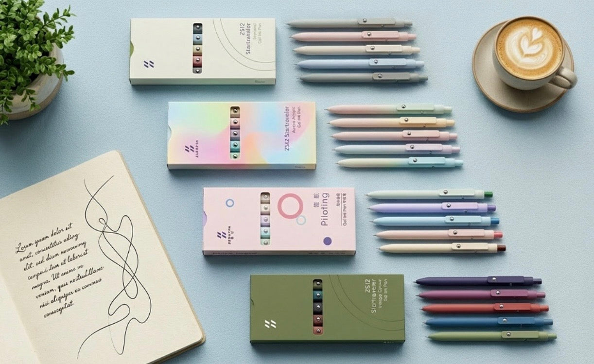 Zennyth Rosé Pastel Pink Gel Pens Set of 5 | Quick Dry Retractable Rollerball Pens for Journaling, Bullet Journal & School