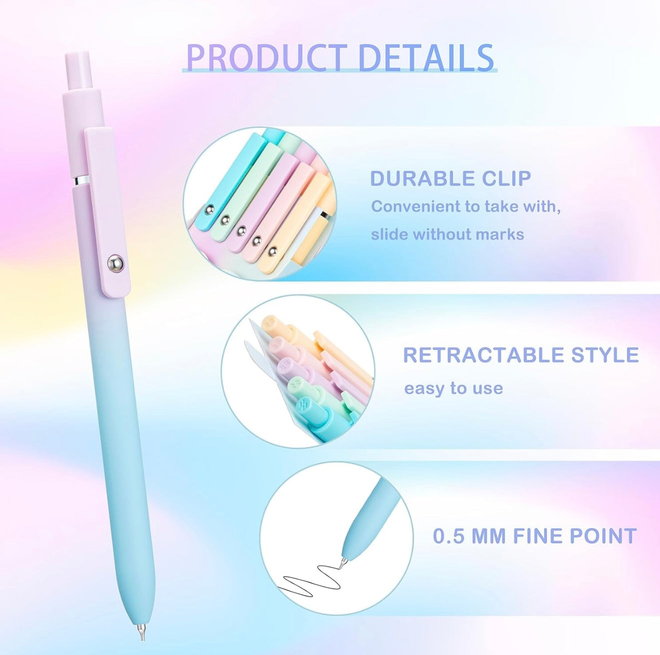 Zennyth Aurora Gel Pens Set of 5 | Aesthetic Holographic Retractable Pens | Smooth Writing Pens for Journaling, Planners & Creative Projects