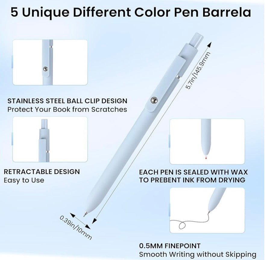 Zennyth Rosé Pastel Pink Gel Pens Set of 5 | Quick Dry Retractable Rollerball Pens for Journaling, Bullet Journal & School