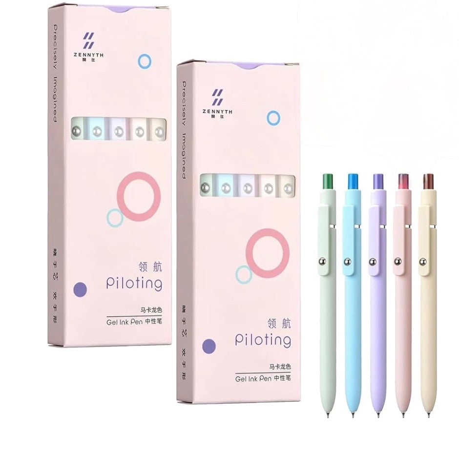Zennyth Rosé Pastel Pink Gel Pens Set of 5 | Quick Dry Retractable Rollerball Pens for Journaling, Bullet Journal & School