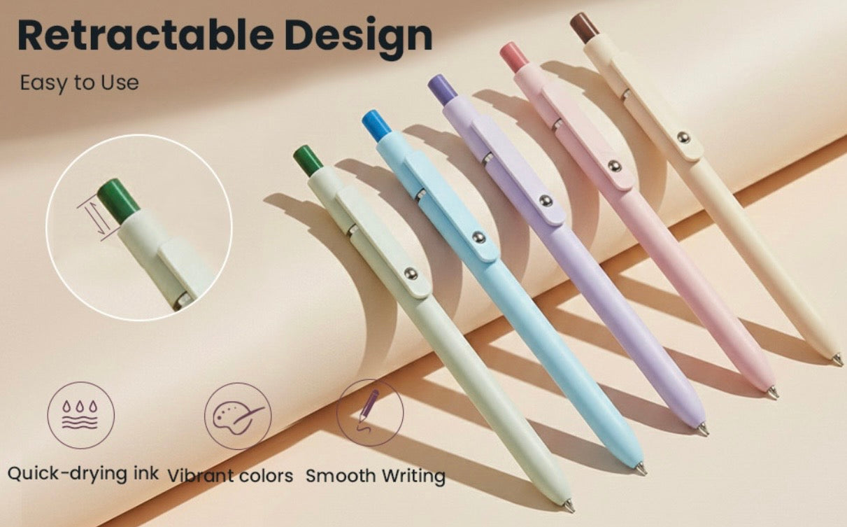 Zennyth Rosé Pastel Pink Gel Pens Set of 5 | Quick Dry Retractable Rollerball Pens for Journaling, Bullet Journal & School