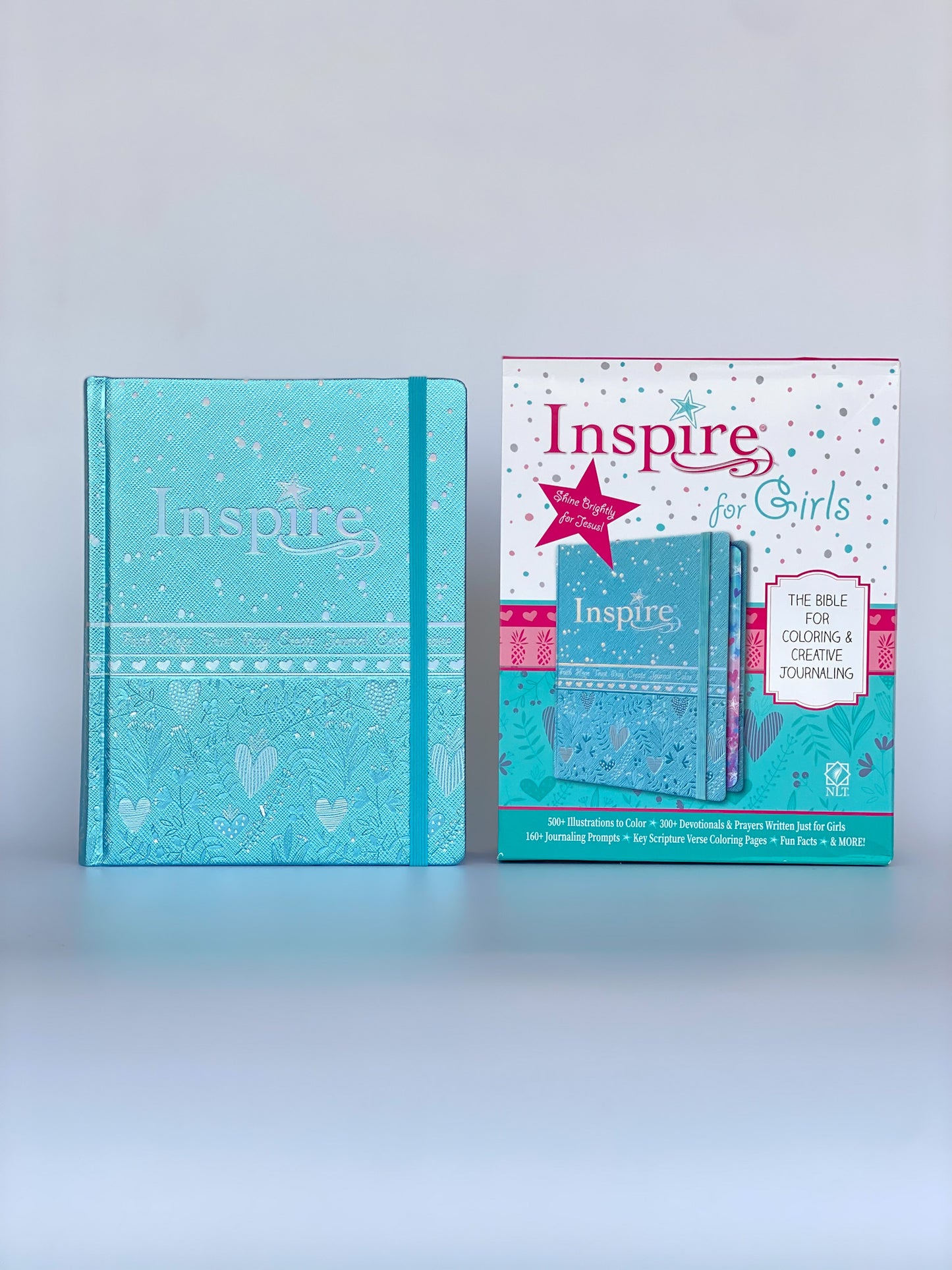Inspire Bible for Girls NLT  (Hardcover LeatherLike, Metallic Blue): Journaling and Coloring Bible for Kids  Over 500 Scripture Illustrations to Color