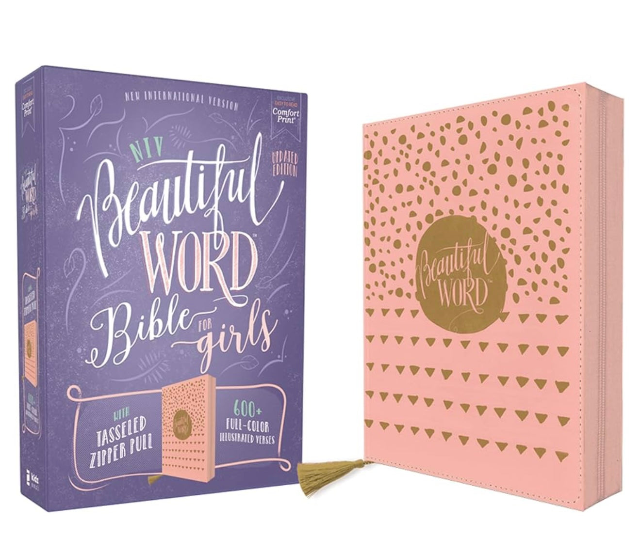NIV, Beautiful Word Bible for Girls, Updated Edition, Leathersoft, Zippered, Pink, Red Letter, Comfort Print: 600+ Full-Color Illustrated Verses