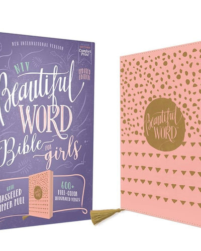 NIV, Beautiful Word Bible for Girls, Updated Edition, Leathersoft, Zippered, Pink, Red Letter, Comfort Print: 600+ Full-Color Illustrated Verses