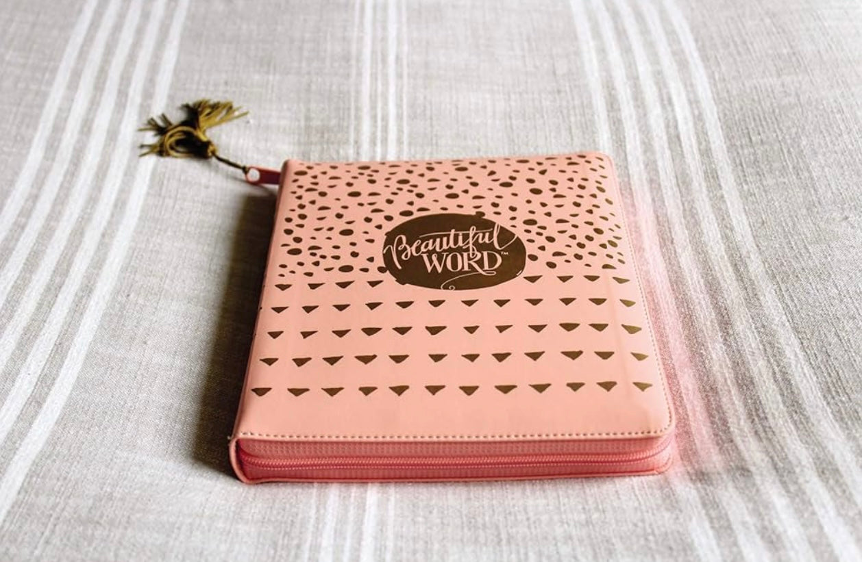 NIV, Beautiful Word Bible for Girls, Updated Edition, Leathersoft, Zippered, Pink, Red Letter, Comfort Print: 600+ Full-Color Illustrated Verses