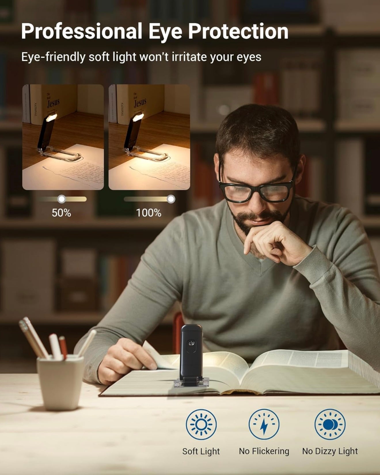 PocketLit | USB Rechargeable Clip On LED Book Light for Reading in Bed | Eye Care Night Reading Light for Book Lovers, Students & Travel