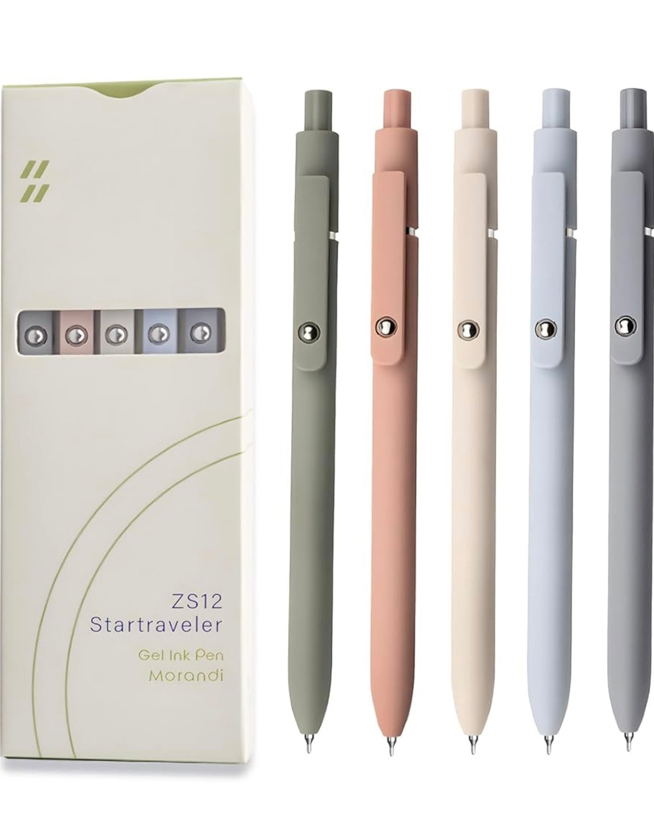 Zennyth Morandi Gel Pens Set of 5 | Quick-Dry Retractable Rollerball Pens | Minimalist Aesthetic Pens for Journaling, Note-Taking & Office Use