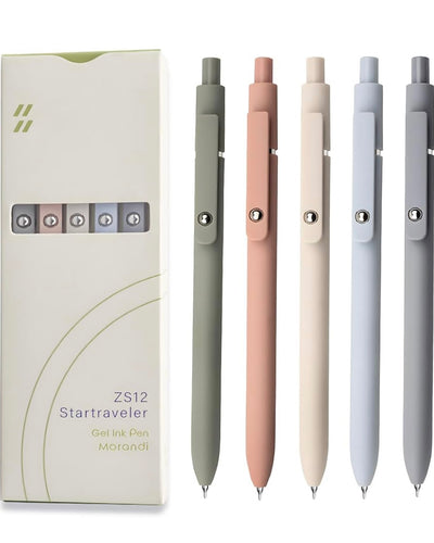 Zennyth Morandi Gel Pens Set of 5 | Quick-Dry Retractable Rollerball Pens | Minimalist Aesthetic Pens for Journaling, Note-Taking & Office Use