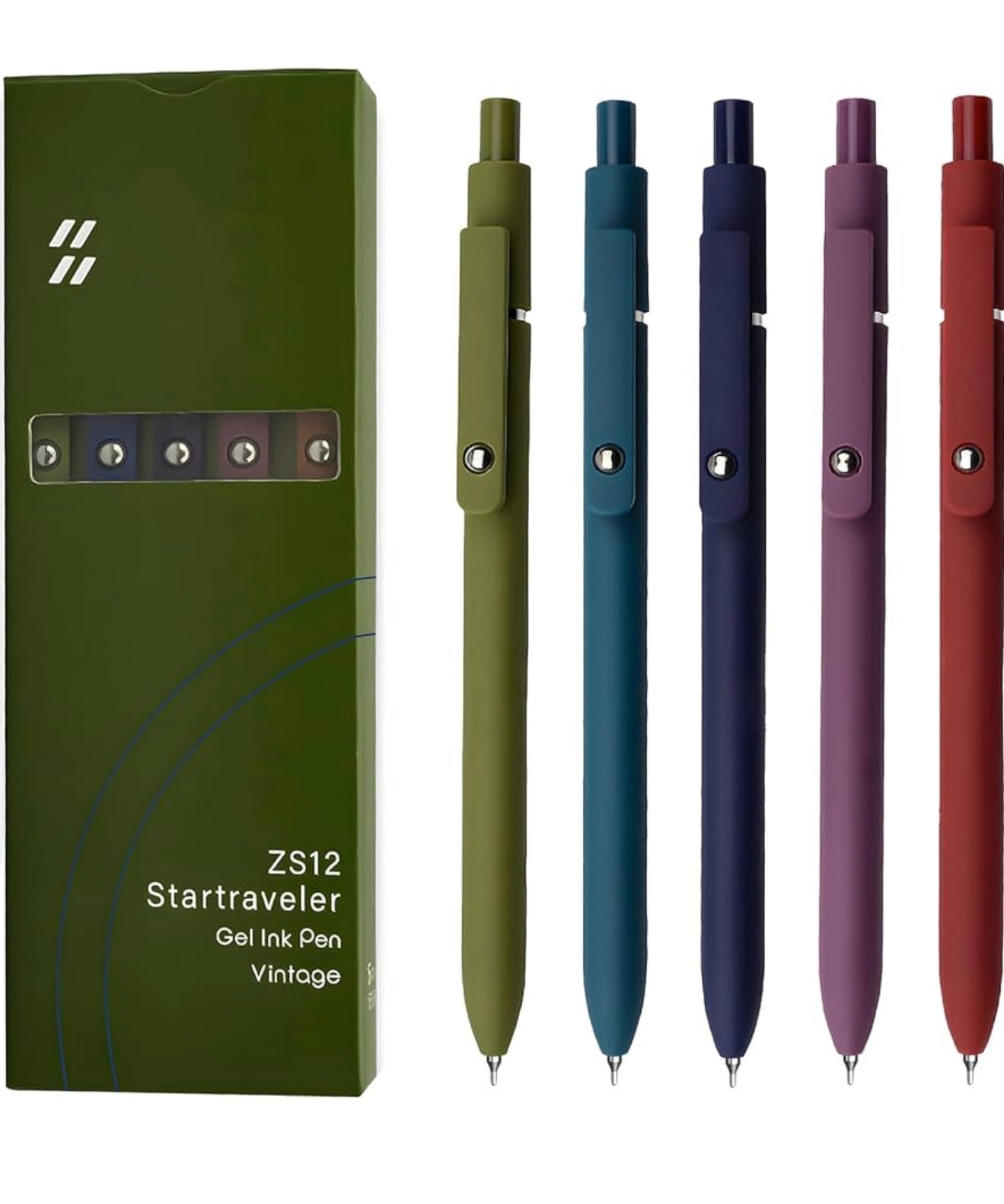 Zennyth Vintage Gel Pens Set of 5 | Earthy Tone Retractable Pens | Smooth Writing Aesthetic Pens for Journaling, Office & Everyday Use