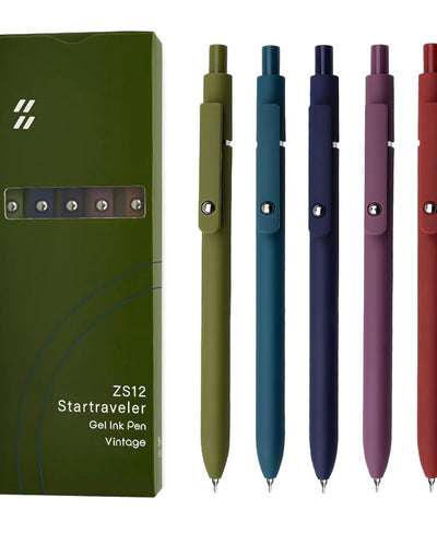 Zennyth Vintage Gel Pens Set of 5 | Earthy Tone Retractable Pens | Smooth Writing Aesthetic Pens for Journaling, Office & Everyday Use