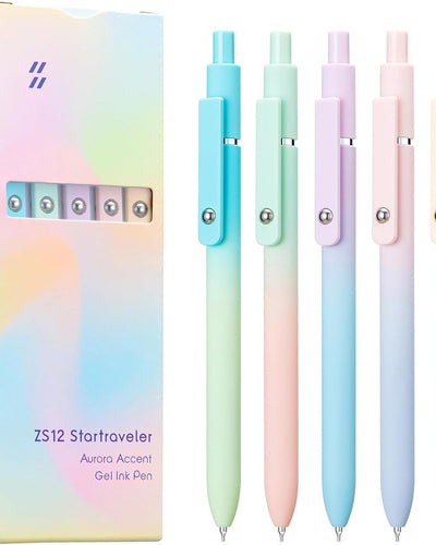 Zennyth Aurora Gel Pens Set of 5 | Aesthetic Holographic Retractable Pens | Smooth Writing Pens for Journaling, Planners & Creative Projects