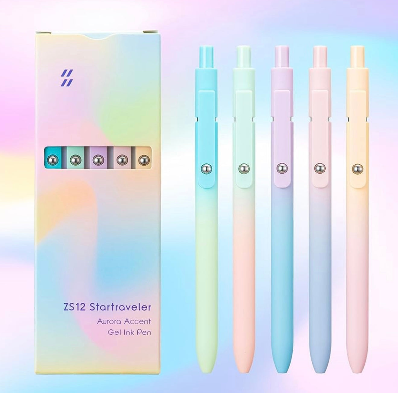 Zennyth Aurora Gel Pens Set of 5 | Aesthetic Holographic Retractable Pens | Smooth Writing Pens for Journaling, Planners & Creative Projects