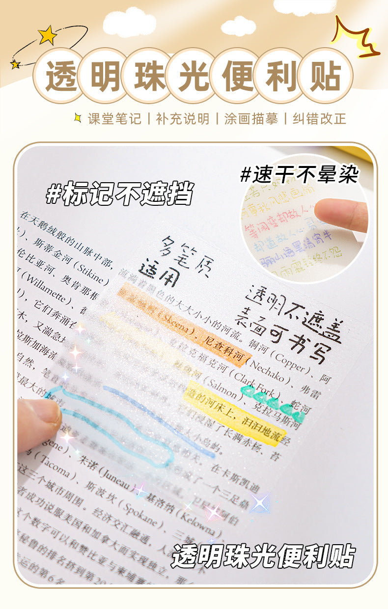 Transparent, 3  Sizes Clear Sticky Notes Pads, Waterproof Self-Adhesive Translucent See Through Sticky Notes for Annotating