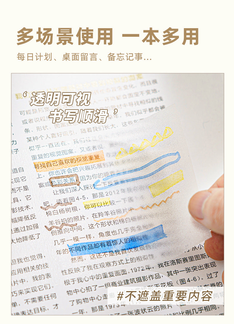 Transparent, 3  Sizes Clear Sticky Notes Pads, Waterproof Self-Adhesive Translucent See Through Sticky Notes for Annotating