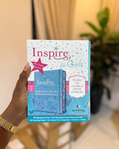 Inspire Bible for Girls NLT  (Hardcover LeatherLike, Metallic Blue): Journaling and Coloring Bible for Kids  Over 500 Scripture Illustrations to Color