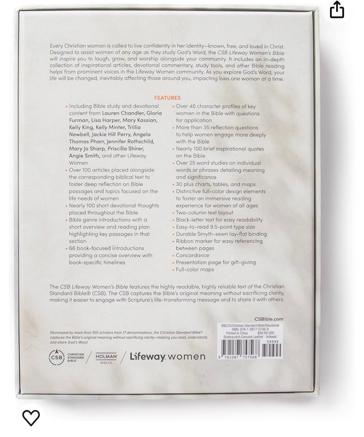 CSB Lifeway Women's Bible Camel Cloth Over Board