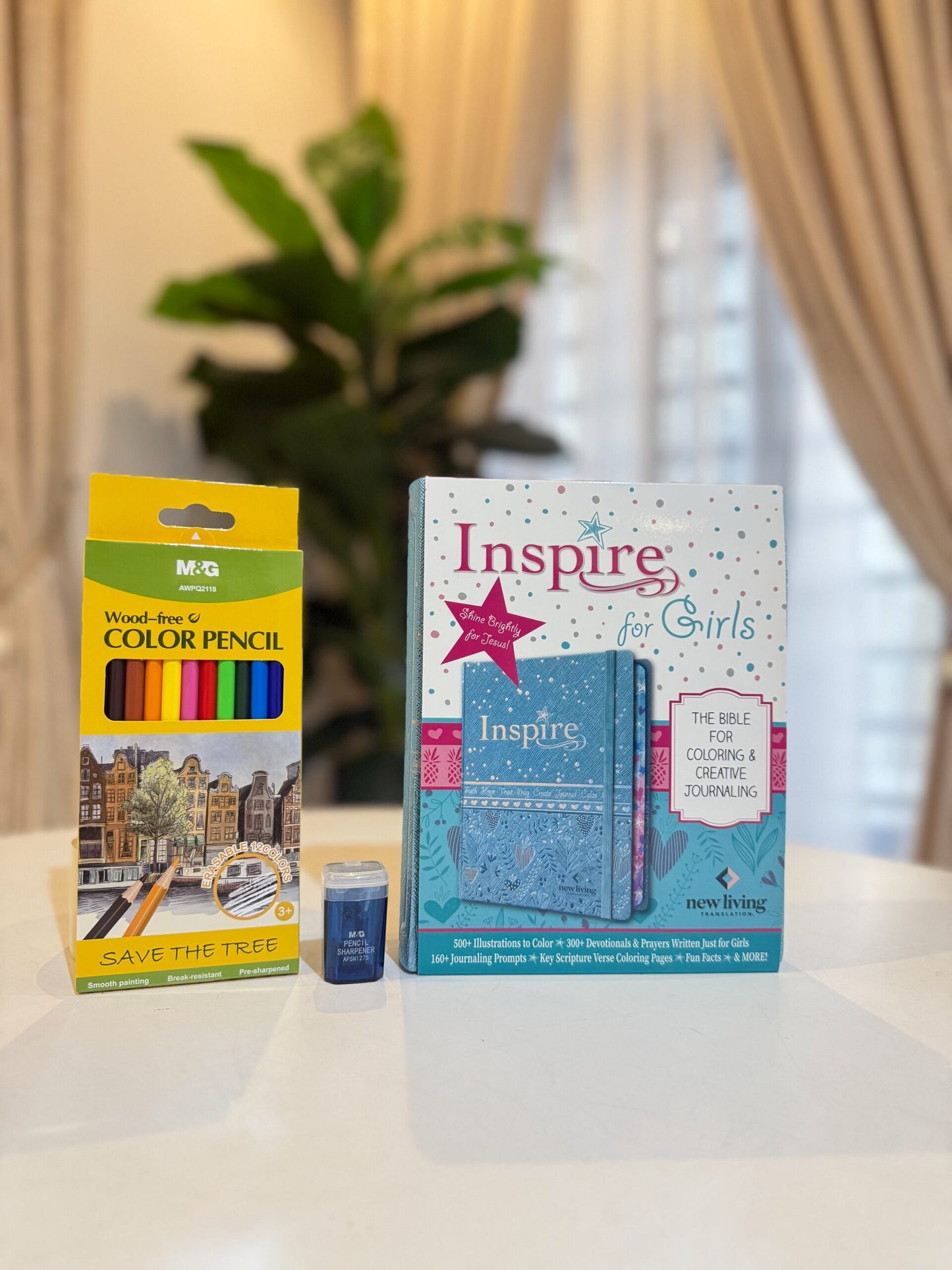 Inspire Bible for Girls NLT  (Hardcover LeatherLike, Metallic Blue): Journaling and Coloring Bible for Kids  Over 500 Scripture Illustrations to Color