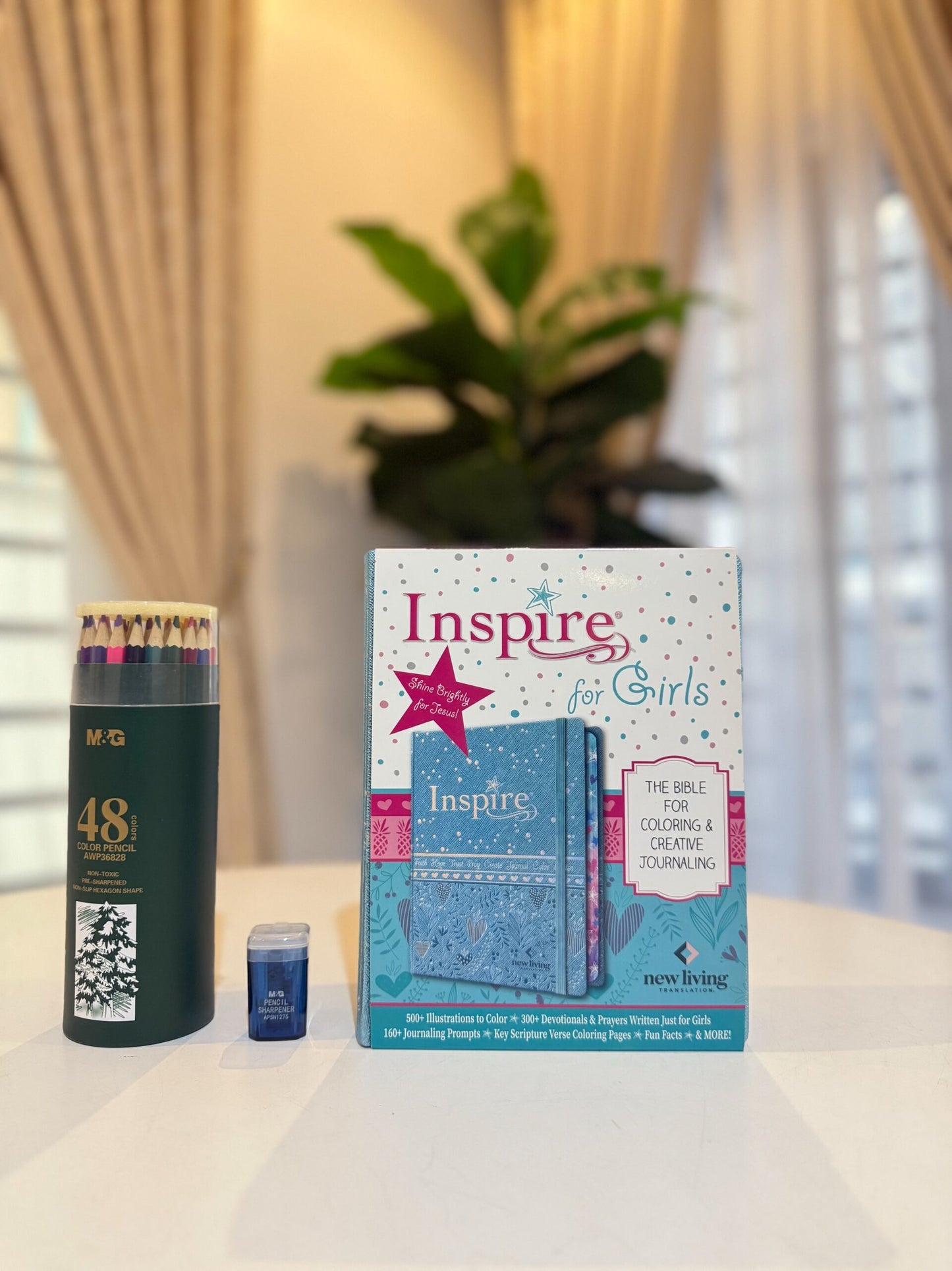 Inspire Bible for Girls NLT  (Hardcover LeatherLike, Metallic Blue): Journaling and Coloring Bible for Kids  Over 500 Scripture Illustrations to Color